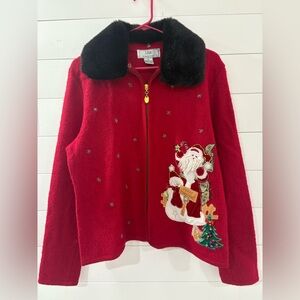 Lisa International Wool Christmas Jacket Tree Santa Beaded Embroidery Medium